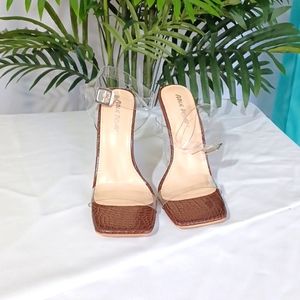 Public Desire Leona Perspex Block Heels Brown Size 8 NWoB